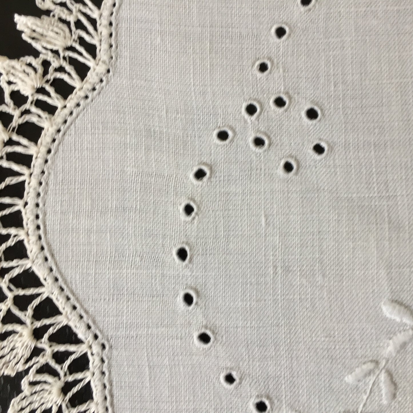 Hand Embroidered 9.5" Edwardian Antique Whitework Doily with Crocheted Edging