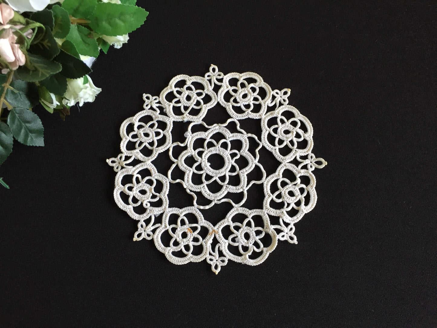 Small Handmade Never Used Vintage Tatted Off-White Cotton Lace Doily