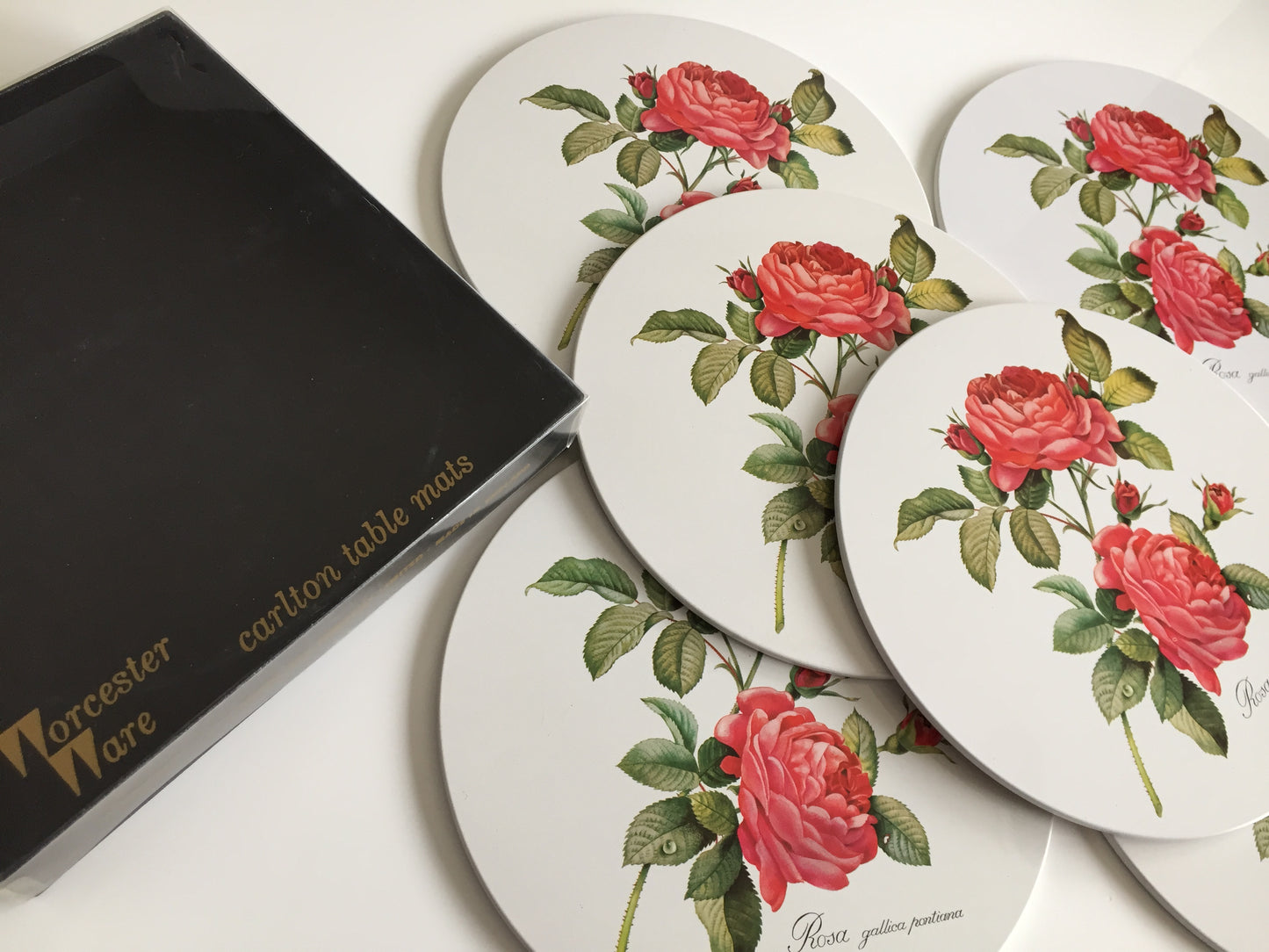 Worcester Ware Placemats & Drink Coasters Set of 12 | Rosa Gallica Pontiana