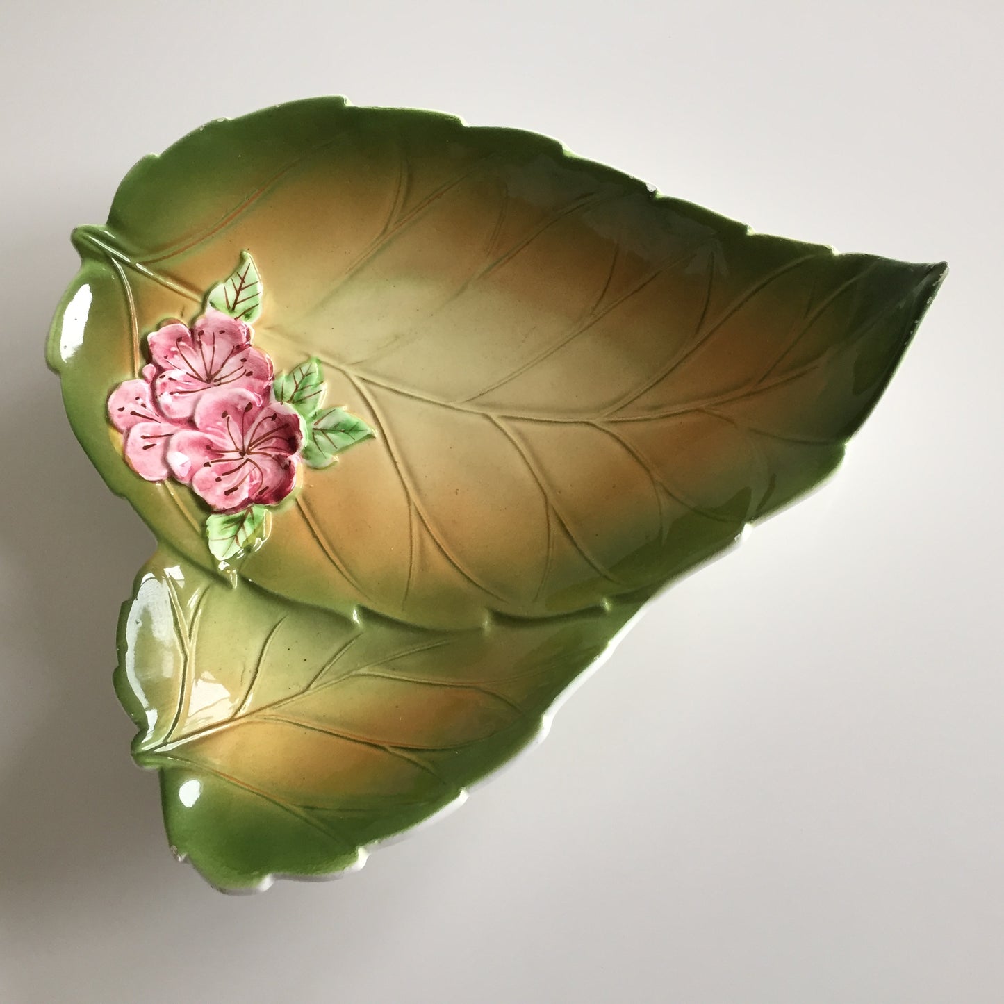 Embossed Ceramic Leaf Shaped Serving Dish Japanese Art Deco Vintage