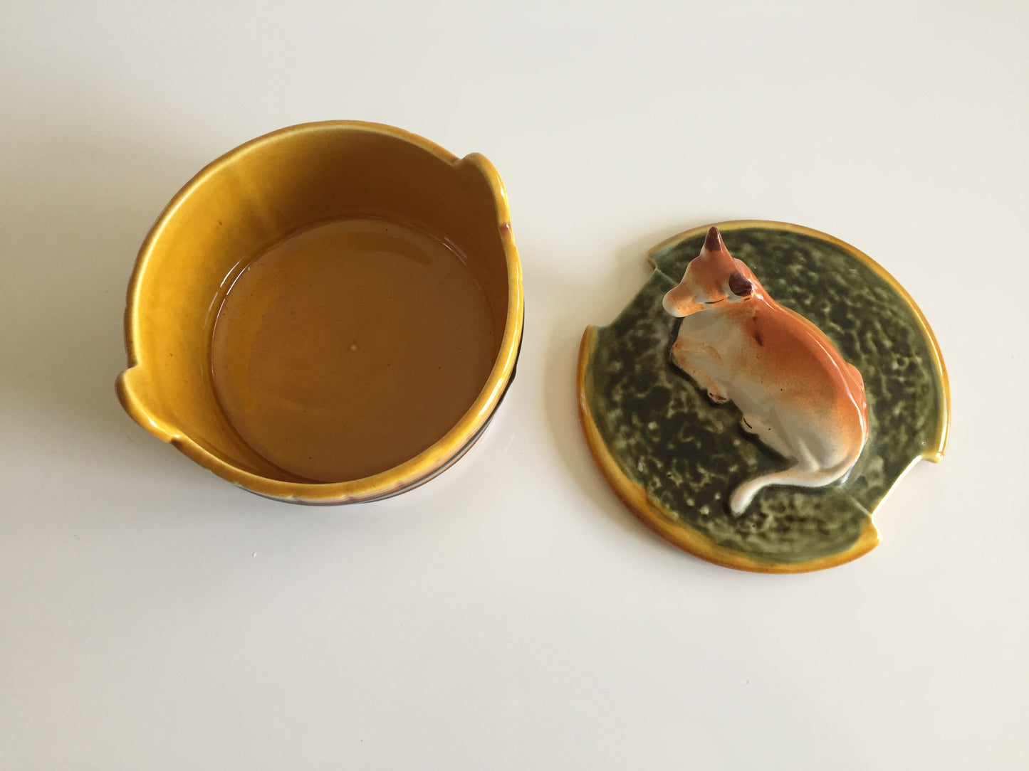 Vintage Secla Portugal Majolica Cow Butter Dish, Porcelain, circa 1950