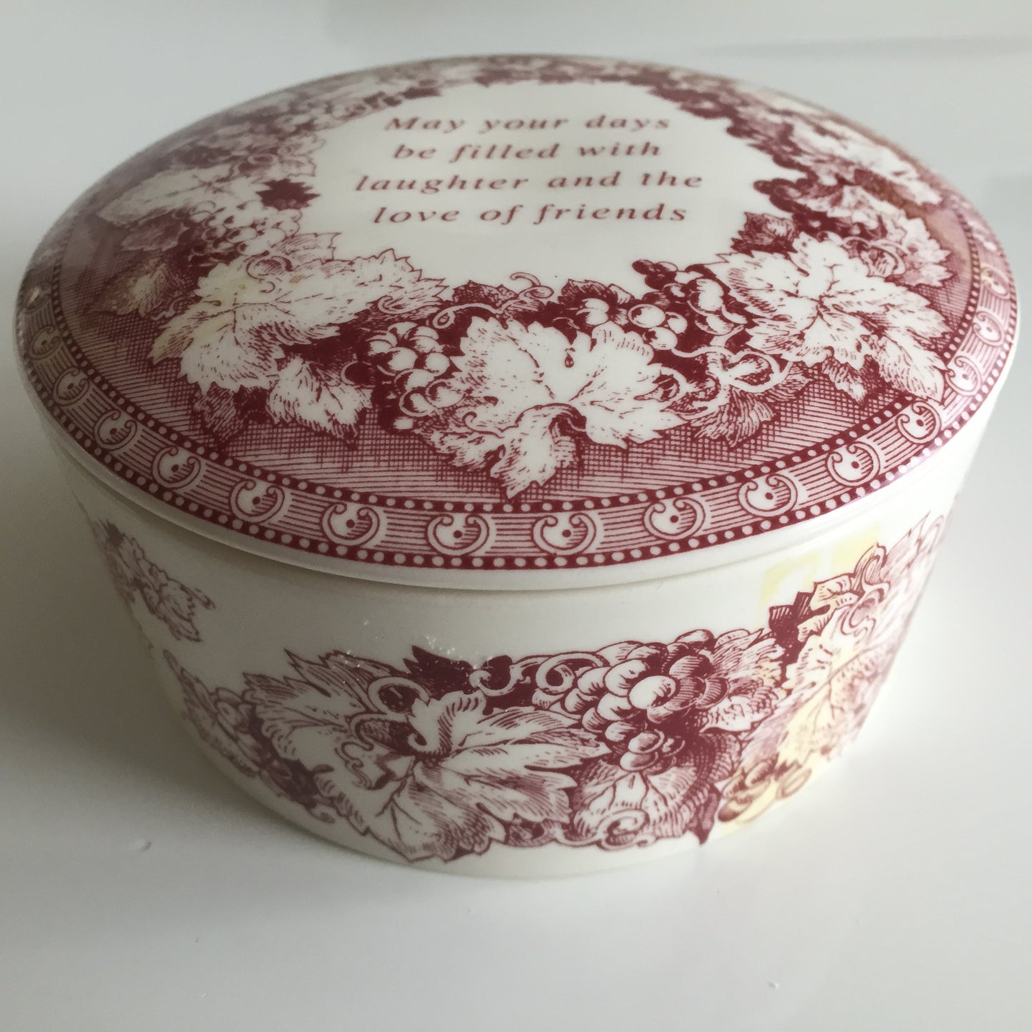 Spode Archive Collection Cranberry Vintage Bone China Jewellery / Ring Box with Lid