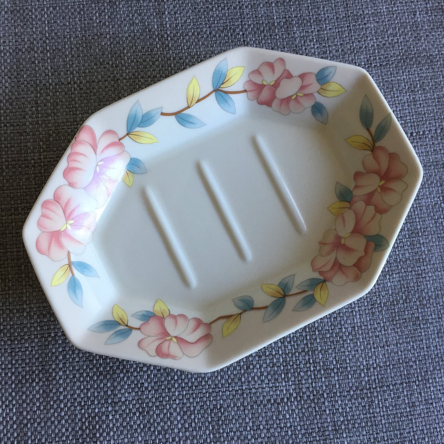 Mid-century Vintage Porcelain Floral Soap Dish & Matching Cup