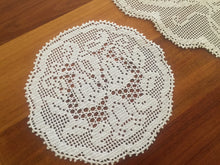 Load image into Gallery viewer, BLUE BELLS and COCKATOOS Mary Card Designed Crochet Lace 5 Piece Large Centrepiece and Round Doilies Set (cca 1930s)