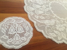 Load image into Gallery viewer, BLUE BELLS and COCKATOOS Mary Card Designed Crochet Lace 5 Piece Large Centrepiece and Round Doilies Set (cca 1930s)