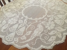 Load image into Gallery viewer, BLUE BELLS and COCKATOOS Mary Card Designed Crochet Lace 5 Piece Large Centrepiece and Round Doilies Set (cca 1930s)