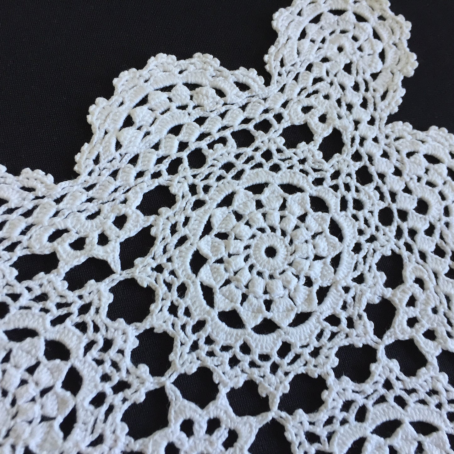 White Cotton Crochet Lace Table Runner | Handmade Vintage
