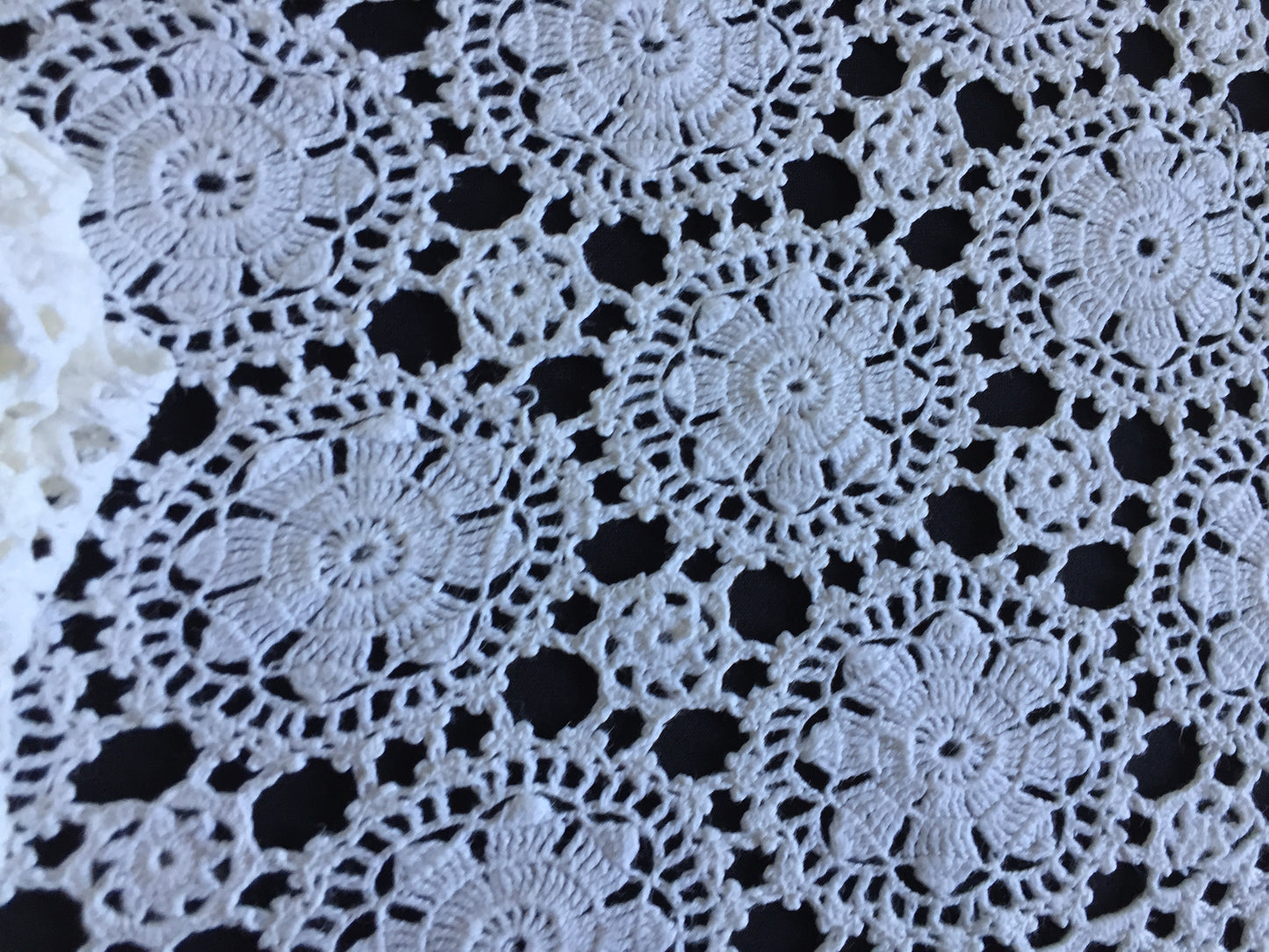 White Cotton Crochet Lace Table Runner | Handmade Vintage