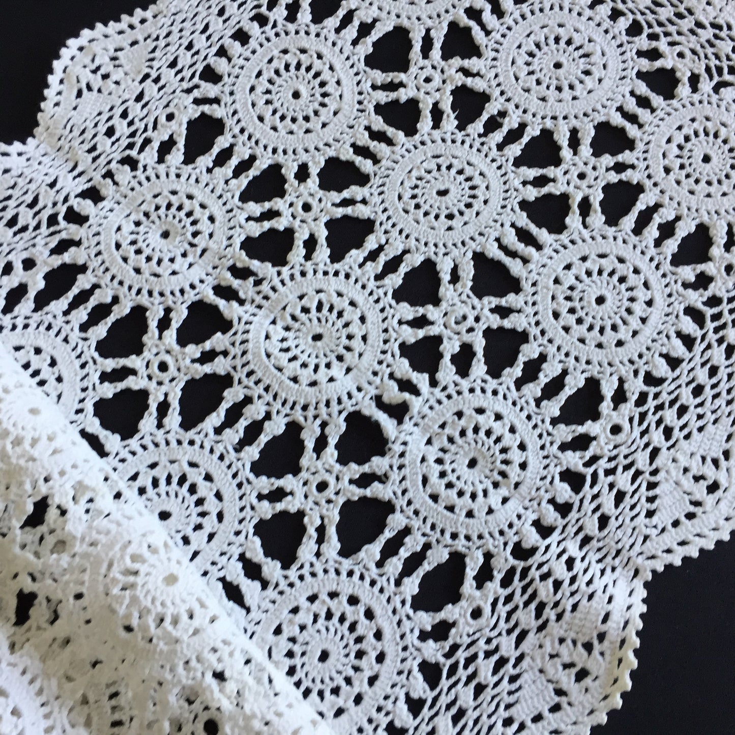 Off-White Cotton Crochet Lace Table Runner | Handmade Vintage