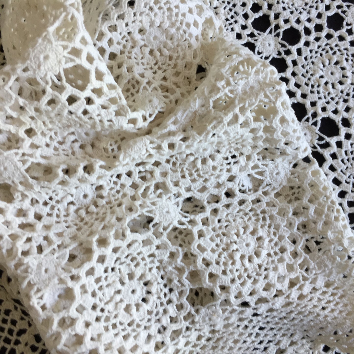 Beige Cotton Crochet Lace Table Runner | Handmade Vintage