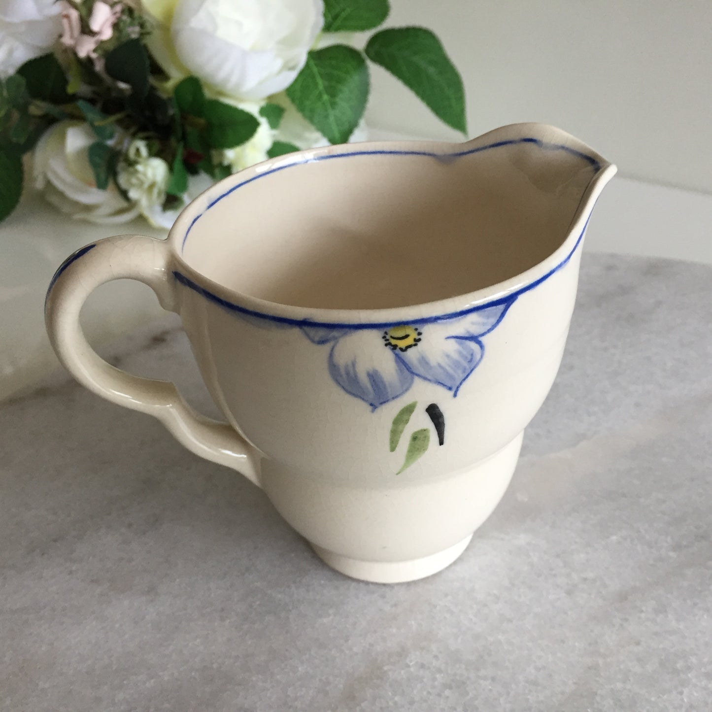 Salisbury English Vintage Porcelain Creamer Hand Painted Blue Floral Pattern