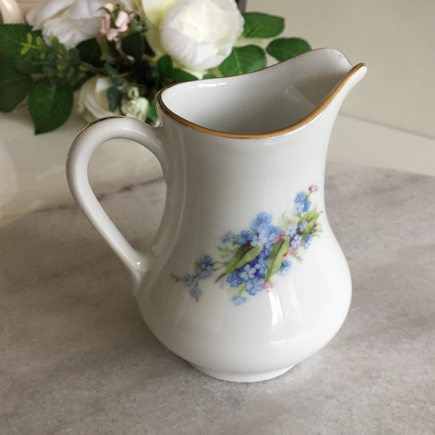 Vintage Porcelain Creamer Made in Czechoslovakia | Blue Forget-me-nots