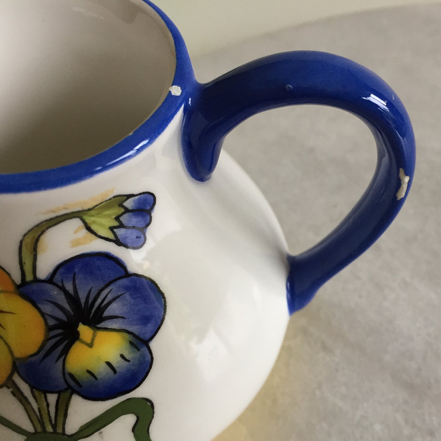 Hand Painted Porcelain Creamer with Pansy Posy Pattern