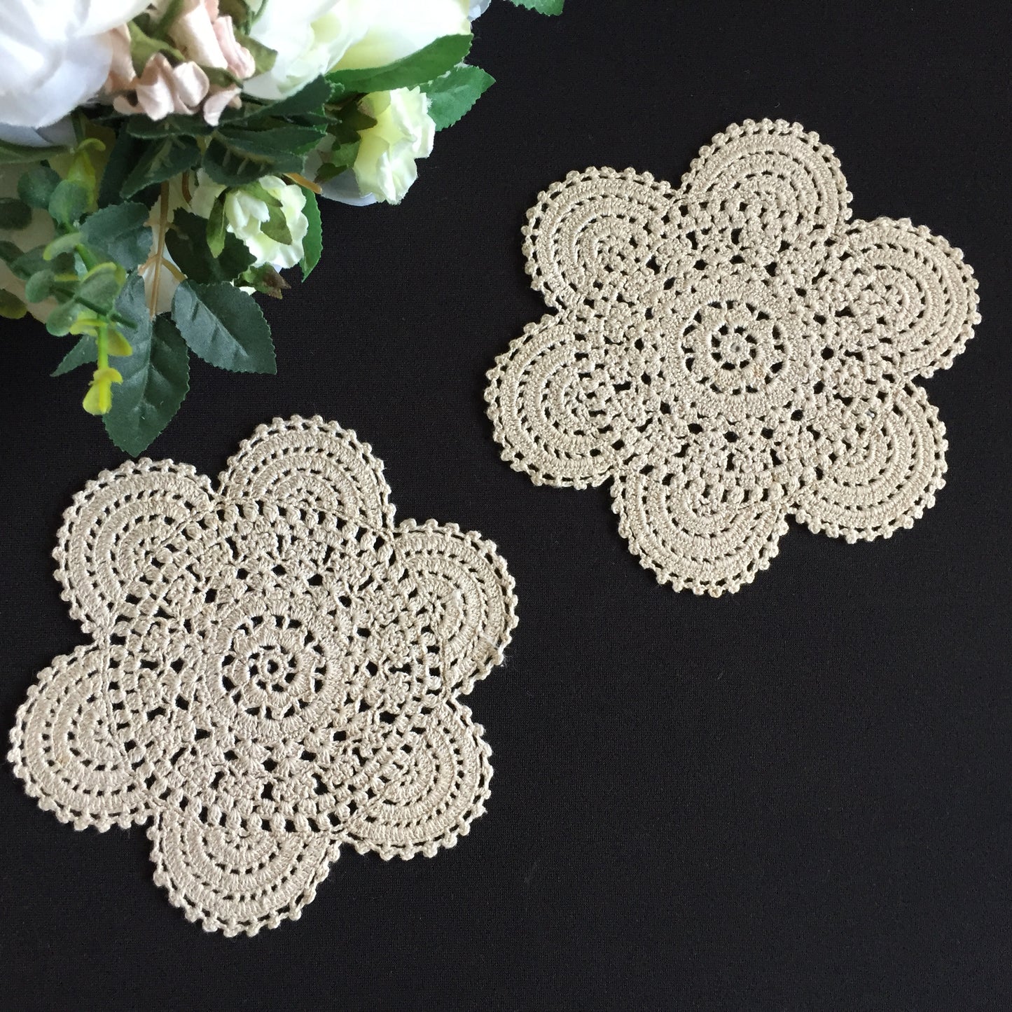 Mid-Century Vintage Handmade Cotton Crochet Lace Doily