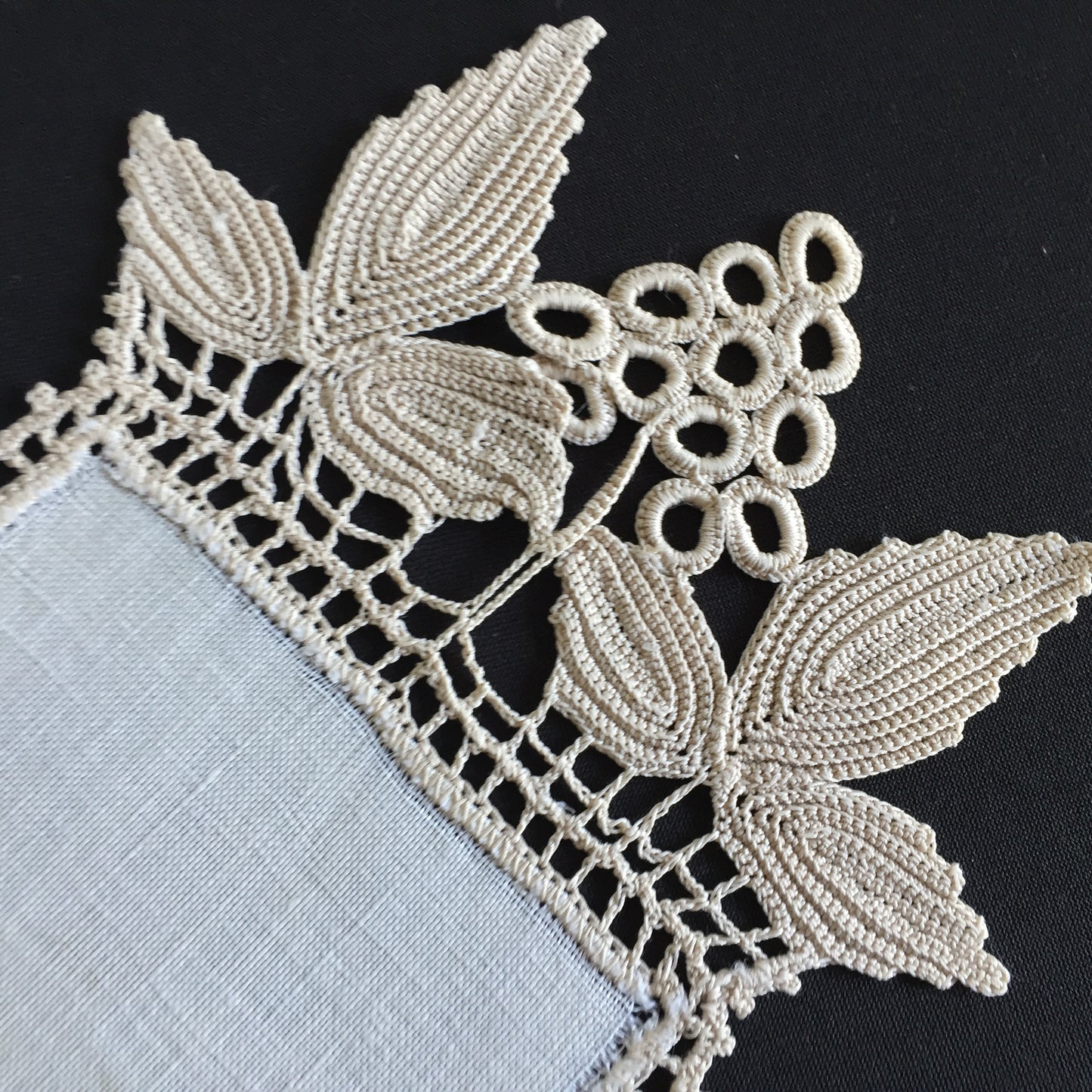 Edwardian Antique Crochet Lace Doily with Irish Grapevine Pattern