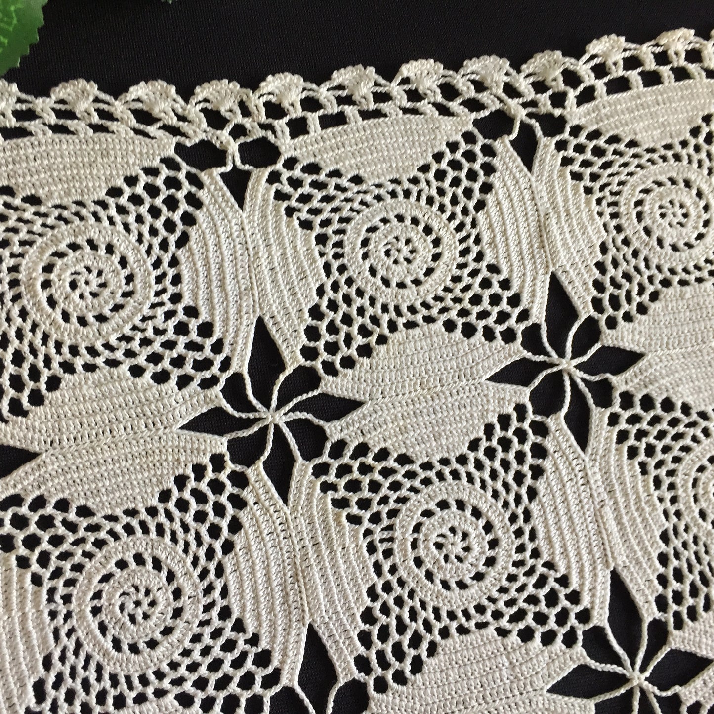 Square Handmade Vintage Crochet Lace Doily Pair in Cream Coloured Cotton