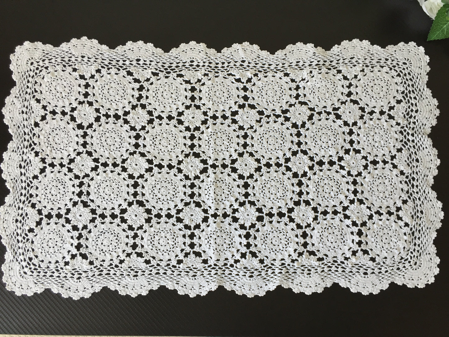 A Pair of Crochet Lace Placemats - Large White Cotton Vintage Doilies