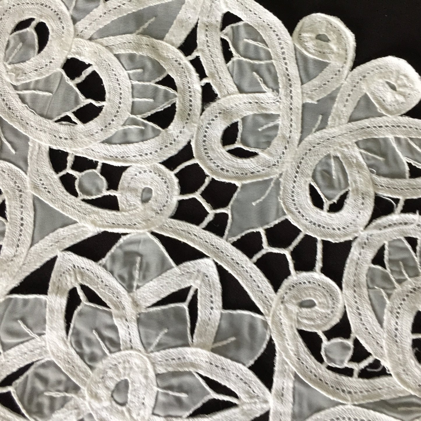 Vintage 13" White Organdy & Cotton Tape Lace Doily with Butterfly Pattern