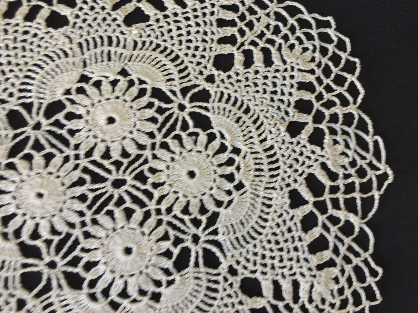 Pineapple Patterned Ecru Cotton 9" Crocheted Lace Doily Handmade Vintage 1950s