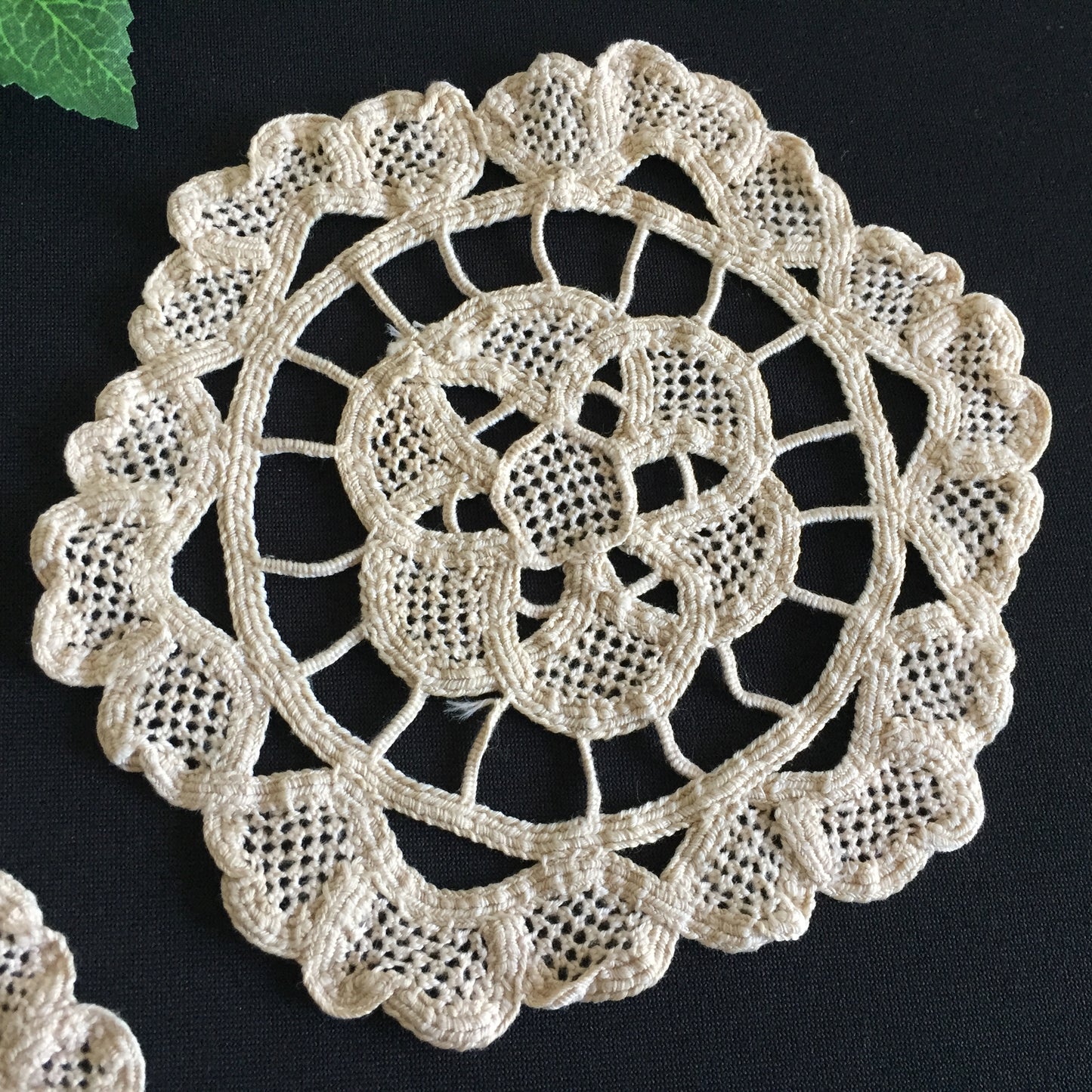 Pair of Vintage Handmade Venetian Style 5.5" Ecru Needle Lace Doilies
