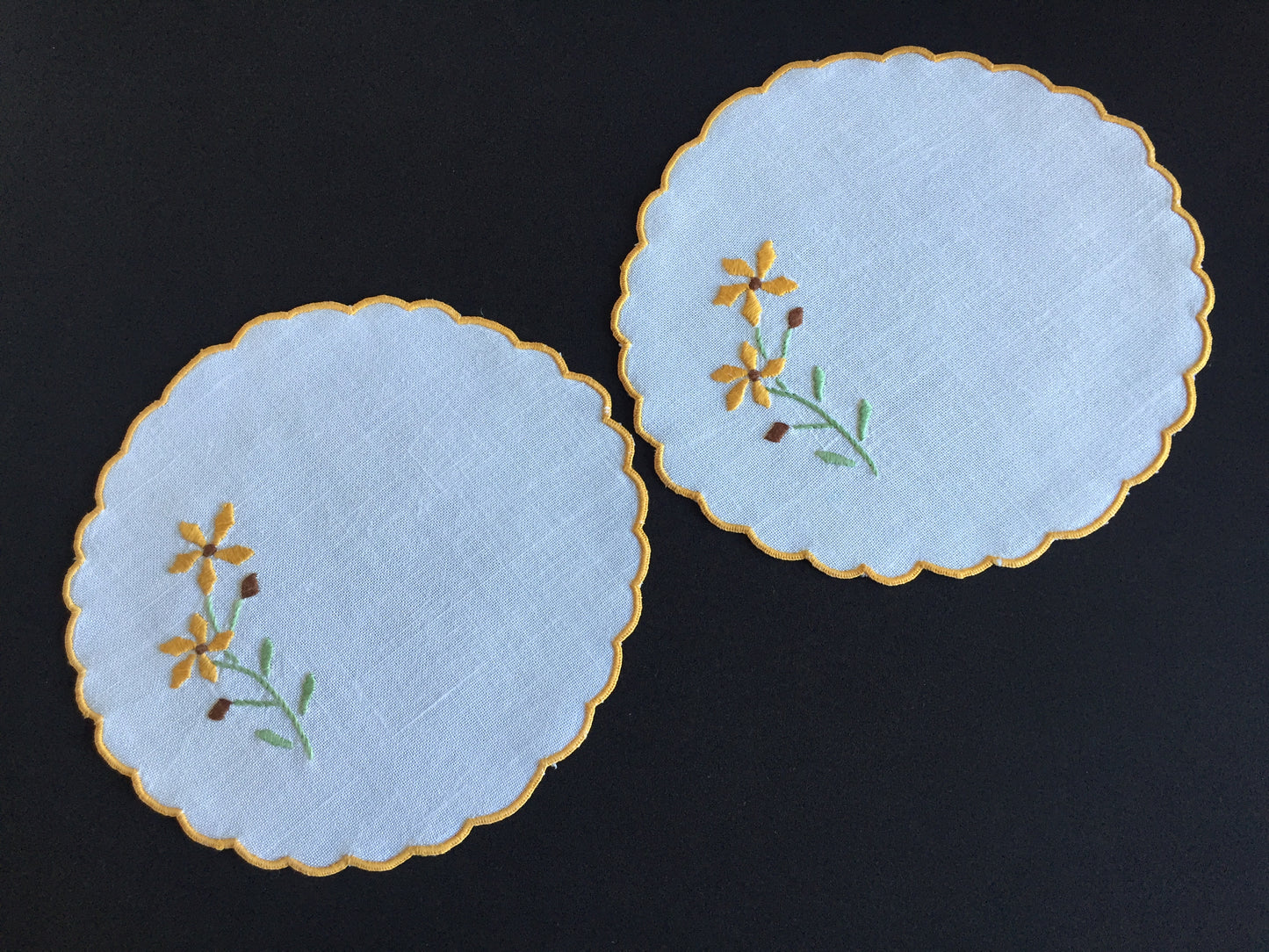 Australian Vintage Hand Embroidered Linen Doily Pair