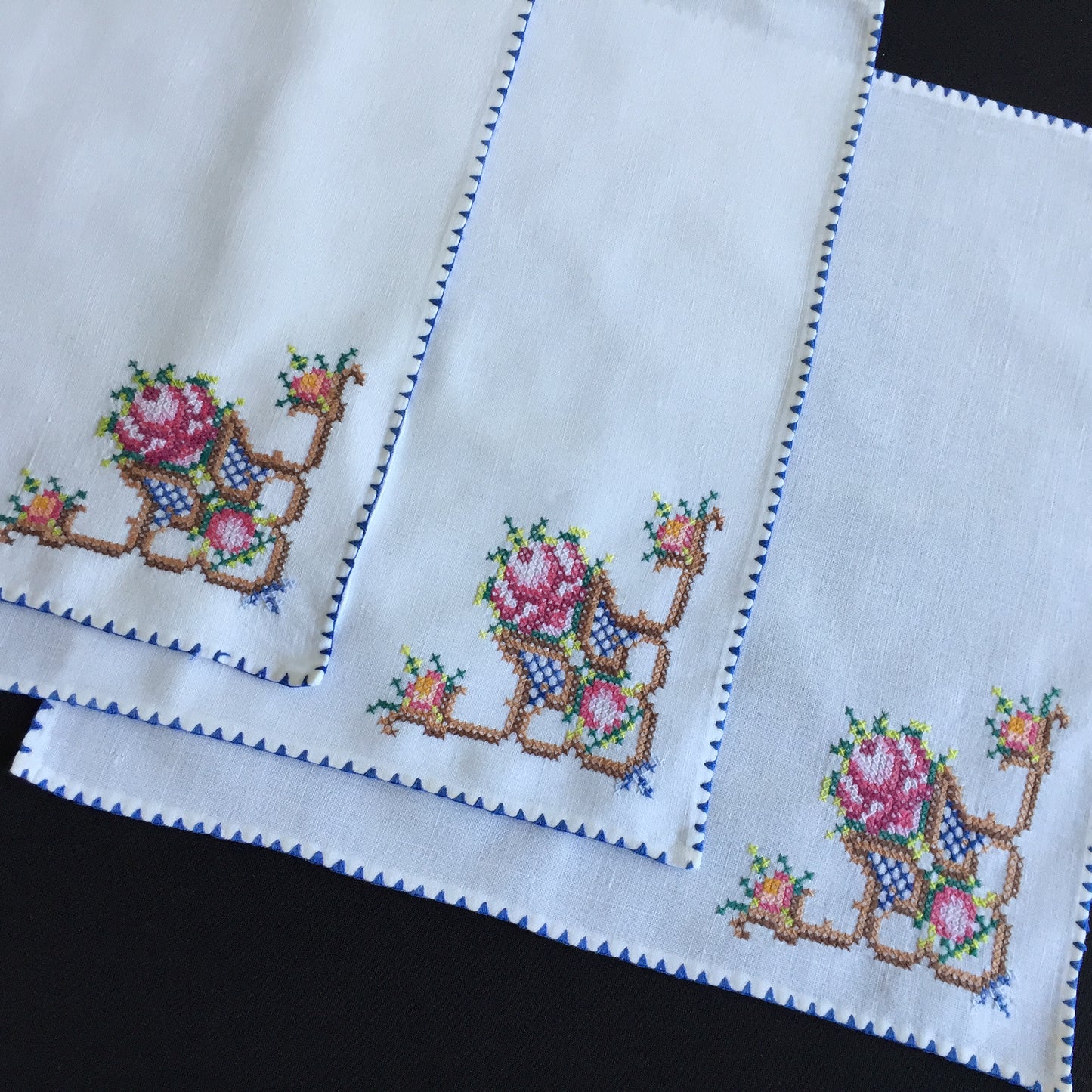 Vintage Cross Stitch Hand Embroidered Cotton Reusable Napkins