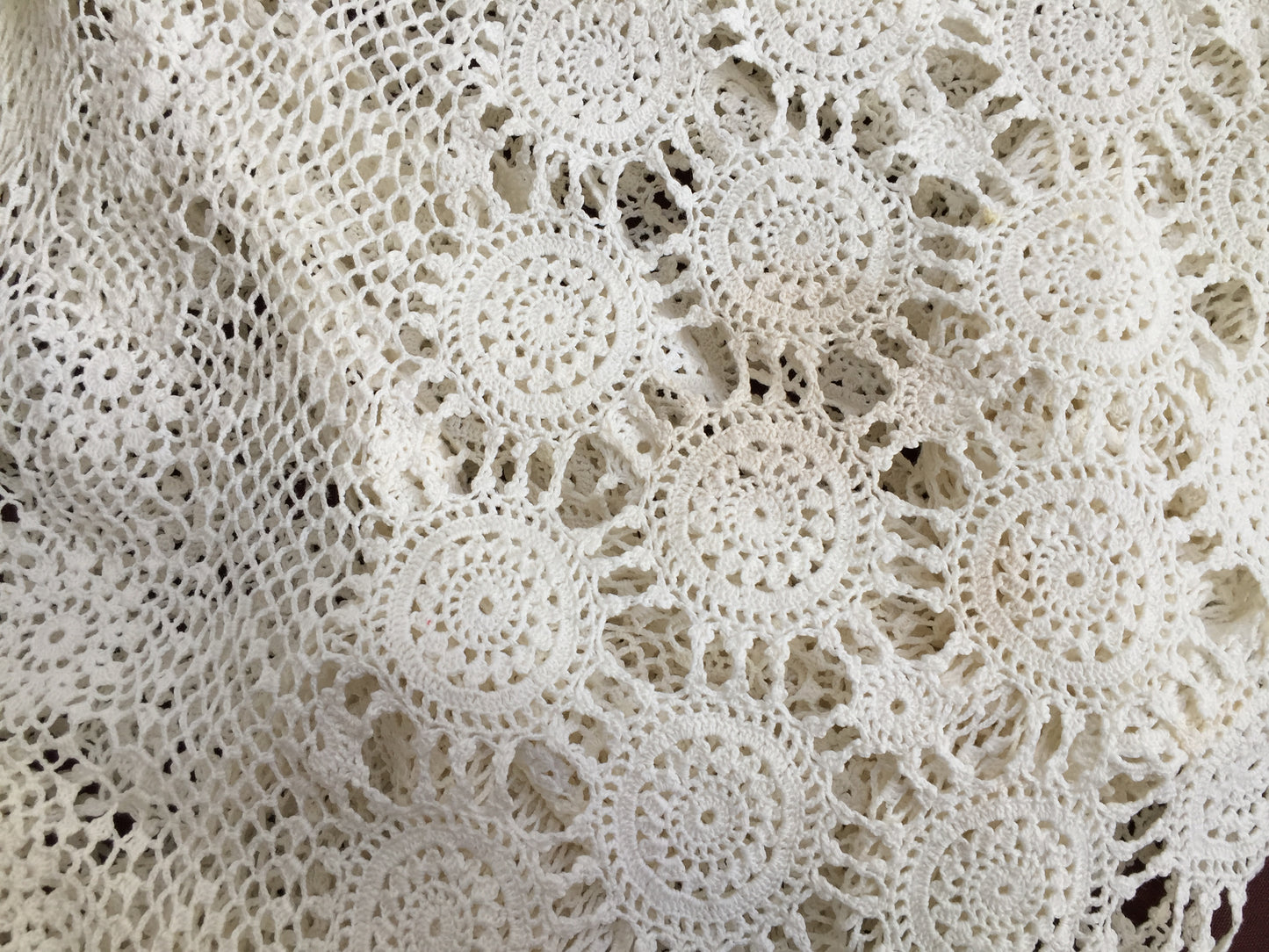 Large Oval Crochet Lace Tablecloth | Handmade Vintage White Cotton