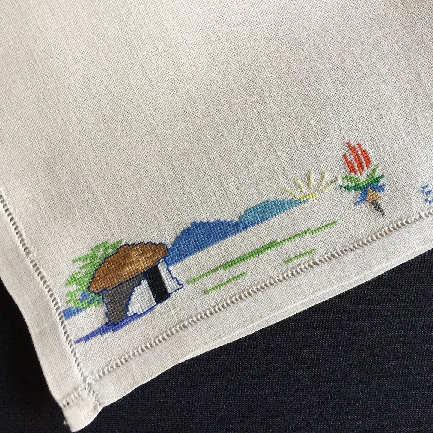 Embroidered Vintage Handkerchief Pouch Afrikaans "Sakdoeke" Cross Stitch