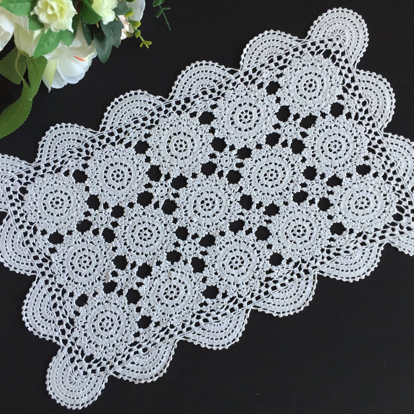 Vintage Crocheted Lace Placemat | Handmade White Cotton Doily