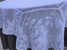 Load image into Gallery viewer, Mary Card Designed "Oak and Squirrel" Chart  No. 69 Antique Filet Crochet Lace and Linen Tablecloth