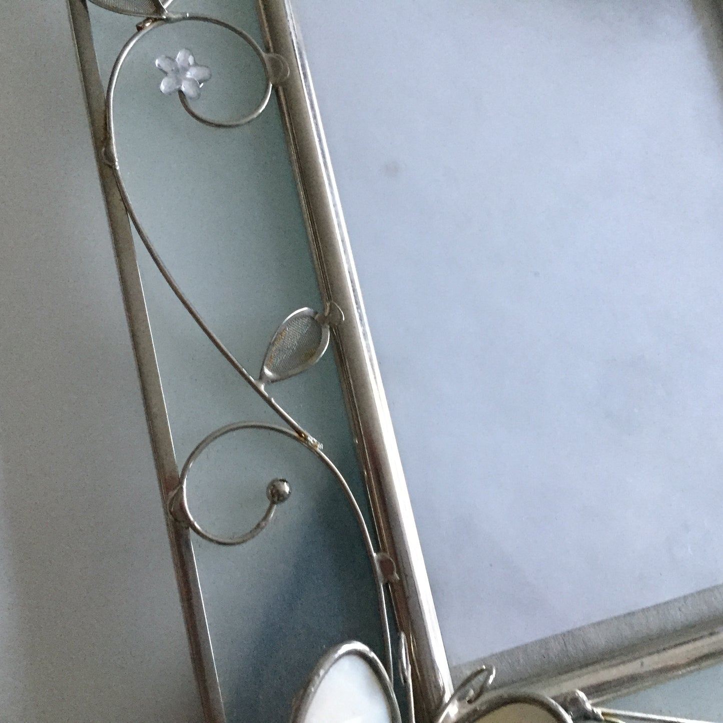 Frosted Glass/Metal Photo Frame 1990s Vintage Butterflies Design
