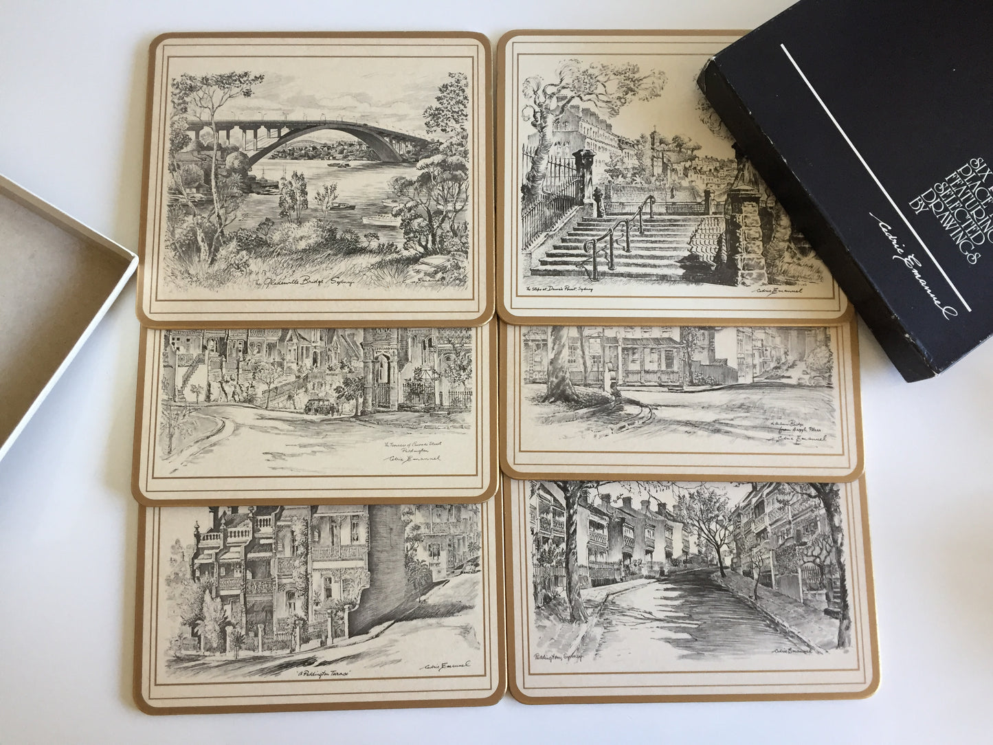 Pimpernel Placemats Set of 6 Featuring Drawings by Cedric Emanuel in Original Box
