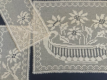 Load image into Gallery viewer, Mary Card "POINSETTIA" Design Chair Cover or Duchess Set (1936) Collectible Handmade Art Deco Filet Crochet Lace