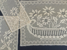 Load image into Gallery viewer, Mary Card "POINSETTIA" Design Chair Cover or Duchess Set (1936) Collectible Handmade Art Deco Filet Crochet Lace