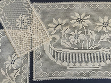 Load image into Gallery viewer, Mary Card "POINSETTIA" Design Chair Cover or Duchess Set (1936) Collectible Handmade Art Deco Filet Crochet Lace