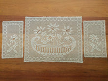Load image into Gallery viewer, Mary Card "POINSETTIA" Design Chair Cover or Duchess Set (1936) Collectible Handmade Art Deco Filet Crochet Lace
