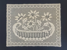Load image into Gallery viewer, Mary Card "POINSETTIA" Design Chair Cover or Duchess Set (1936) Collectible Handmade Art Deco Filet Crochet Lace