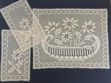 Load image into Gallery viewer, Mary Card "POINSETTIA" Design Chair Cover or Duchess Set (1936) Collectible Handmade Art Deco Filet Crochet Lace