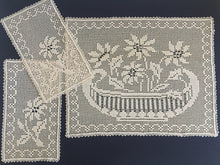 Load image into Gallery viewer, Mary Card "POINSETTIA" Design Chair Cover or Duchess Set (1936) Collectible Handmade Art Deco Filet Crochet Lace
