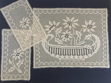 Load image into Gallery viewer, Mary Card "POINSETTIA" Design Chair Cover or Duchess Set (1936) Collectible Handmade Art Deco Filet Crochet Lace