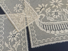 Load image into Gallery viewer, Mary Card "POINSETTIA" Design Chair Cover or Duchess Set (1936) Collectible Handmade Art Deco Filet Crochet Lace