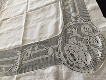 Load image into Gallery viewer, Mary Card Designed "ROSE and ROSEBUD" (1911/12) Small Vintage Filet Crochet Lace and Irish Linen Tablecloth