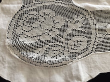 Load image into Gallery viewer, Mary Card Designed "ROSE and ROSEBUD" (1911/12) Small Vintage Filet Crochet Lace and Irish Linen Tablecloth