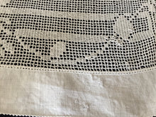 Load image into Gallery viewer, Mary Card Designed "ROSE and ROSEBUD" (1911/12) Small Vintage Filet Crochet Lace and Irish Linen Tablecloth