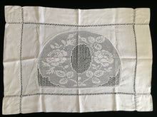 Load image into Gallery viewer, Mary Card Designed "ROSE and ROSEBUD" (1911/12) Collectible Vintage Filet Crochet Lace and Irish Linen Butler's Cloth
