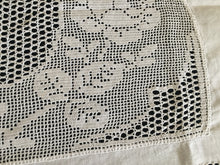 Load image into Gallery viewer, Mary Card Designed "ROSE and ROSEBUD" (1911/12) Collectible Vintage Filet Crochet Lace and Irish Linen Butler's Cloth