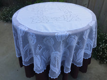 Load image into Gallery viewer, Mary Card "SPRING SONG" Crochet Lace and Linen Collectible Vintage Tablecloth Weldon's Practical Needlework (cca 1930s)