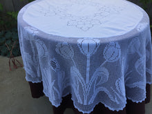 Load image into Gallery viewer, Mary Card "SPRING SONG" Crochet Lace and Linen Collectible Vintage Tablecloth Weldon's Practical Needlework (cca 1930s)