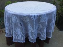 Load image into Gallery viewer, Mary Card "SPRING SONG" Crochet Lace and Linen Collectible Vintage Tablecloth Weldon's Practical Needlework (cca 1930s)