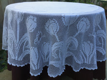 Load image into Gallery viewer, Mary Card "SPRING SONG" Crochet Lace and Linen Collectible Vintage Tablecloth Weldon's Practical Needlework (cca 1930s)